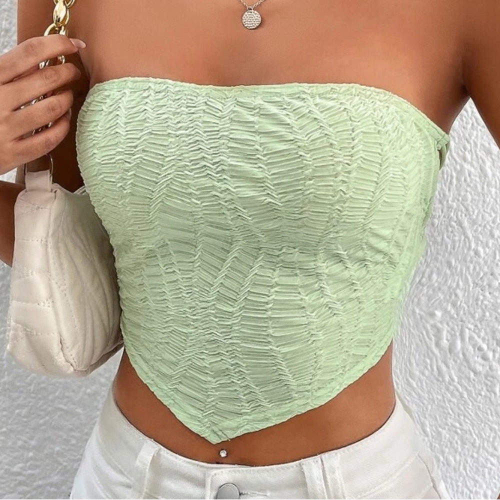 Mint Green Strapless Ruched Top
